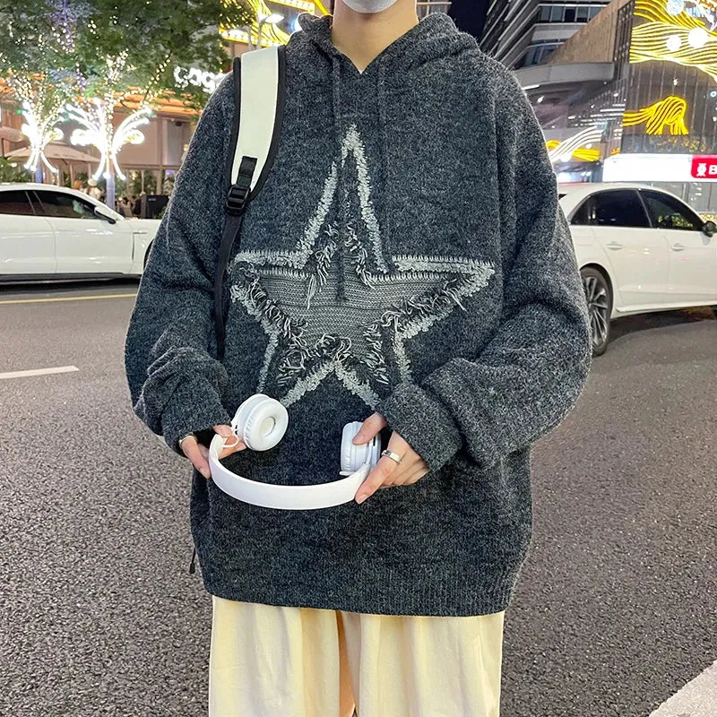 Advbridge -  Harajuku Sweaters Men Winter Casual Regular Fit Hooded Sweaters Men Pullovers Knitted Five-pointed Star Men Fashion 2023 B141