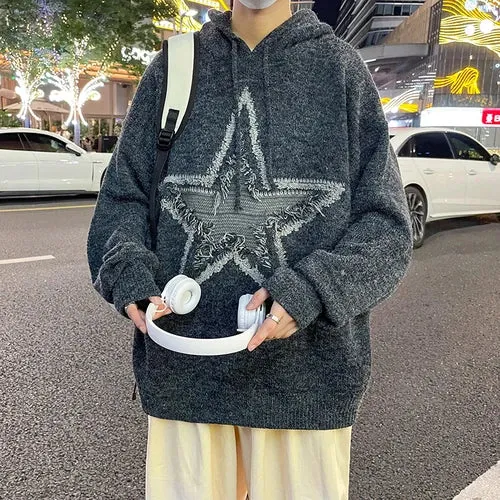 Advbridge -  Harajuku Sweaters Men Winter Casual Regular Fit Hooded Sweaters Men Pullovers Knitted Five-pointed Star Men Fashion 2023 B141