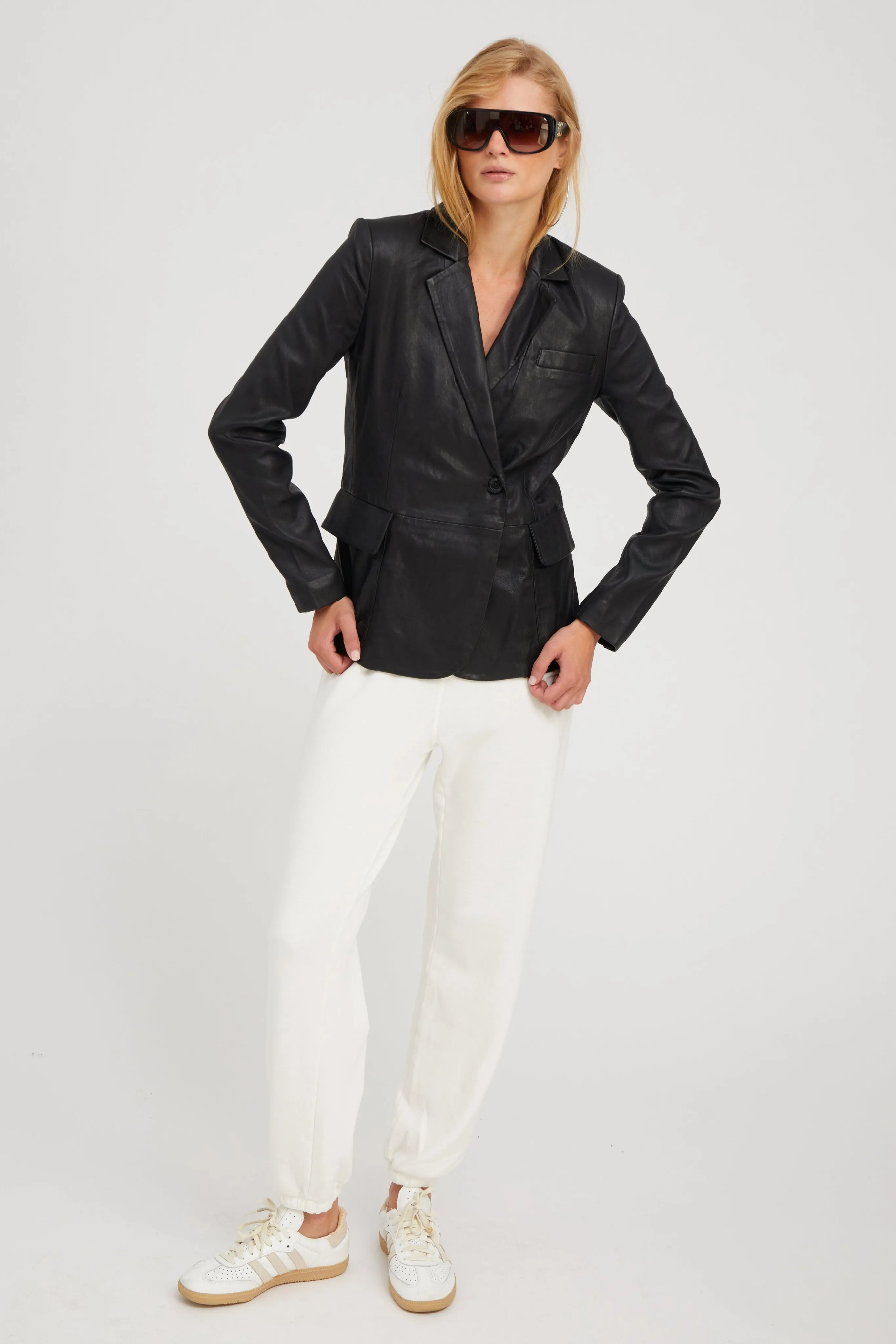 Black Leather Fitted Blazer