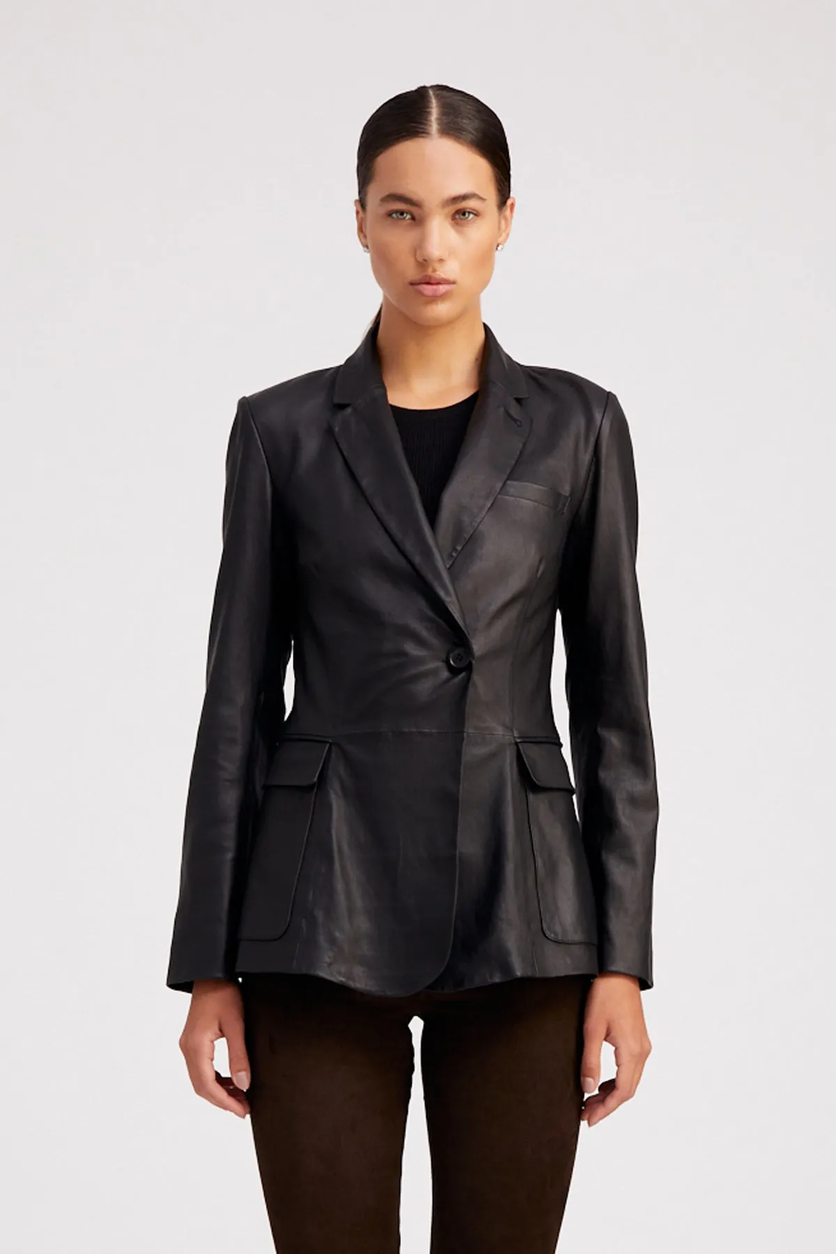 Black Leather Fitted Blazer