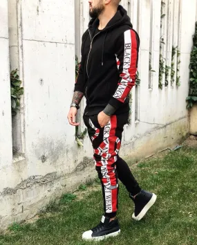 Black Striped Snake Printed Tracksuit B358 Streetwear Tracksuit