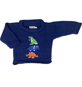 Blue Three Dinosaurs Roll Neck Sweater