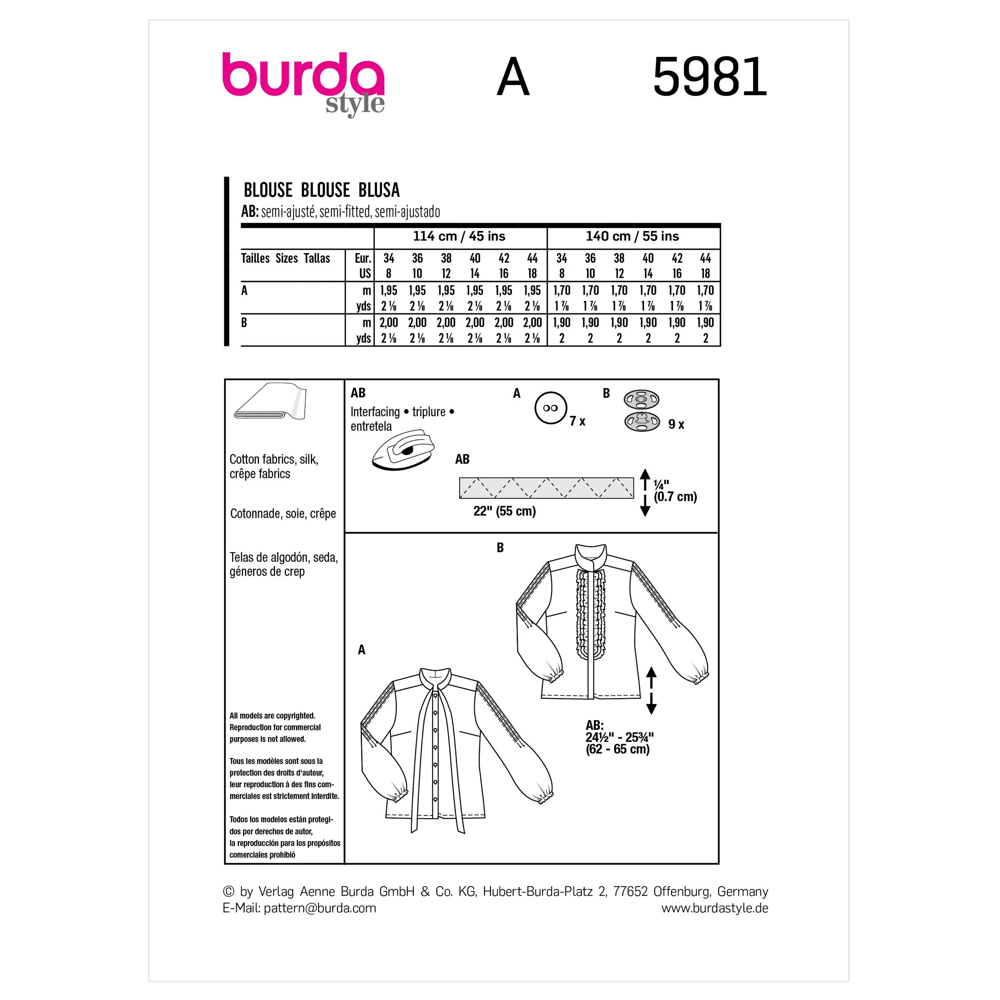 Burda Pattern 5981 Misses' Top