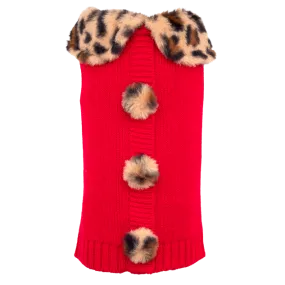 Cardigan Sweater | Leopard Collar Red