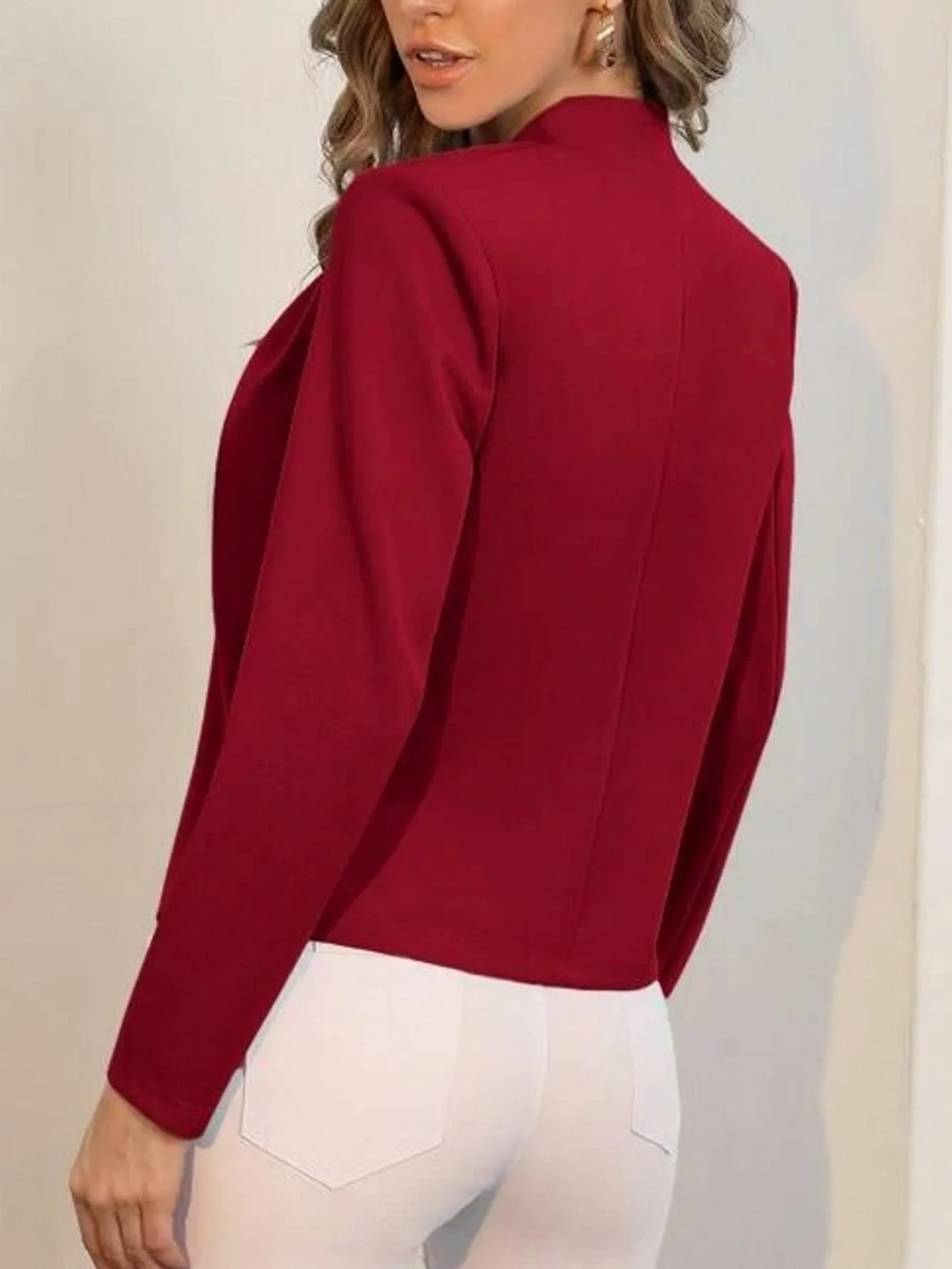 Casual Solid Loose Long Sleeve Open Front Fashion Office Daily Work Coats Crop Outerwear