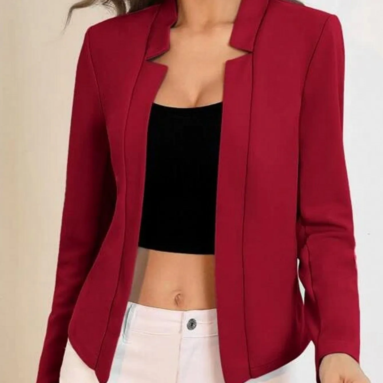 Casual Solid Loose Long Sleeve Open Front Fashion Office Daily Work Coats Crop Outerwear