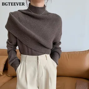 Christmas Gift Joskaa Casual Half Turtleneck Women Knitted Sweaters Pullovers 2024 Autumn Winter Fake 2 Pieces Female Pullovers Knitwear