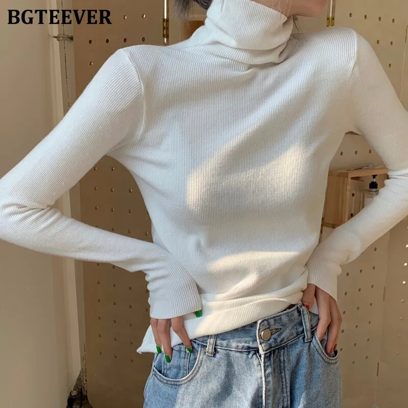 Christmas Gift Joskaa Casual Warm Turtleneck Sweaters for Women 2024 Autumn Winter Skinny Full Sleeve Ladies Knitted Pullovers Female Tops