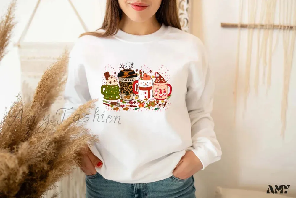 Colored Coffee Party Aesthetic Cotton Jumper Christmas Hoodie