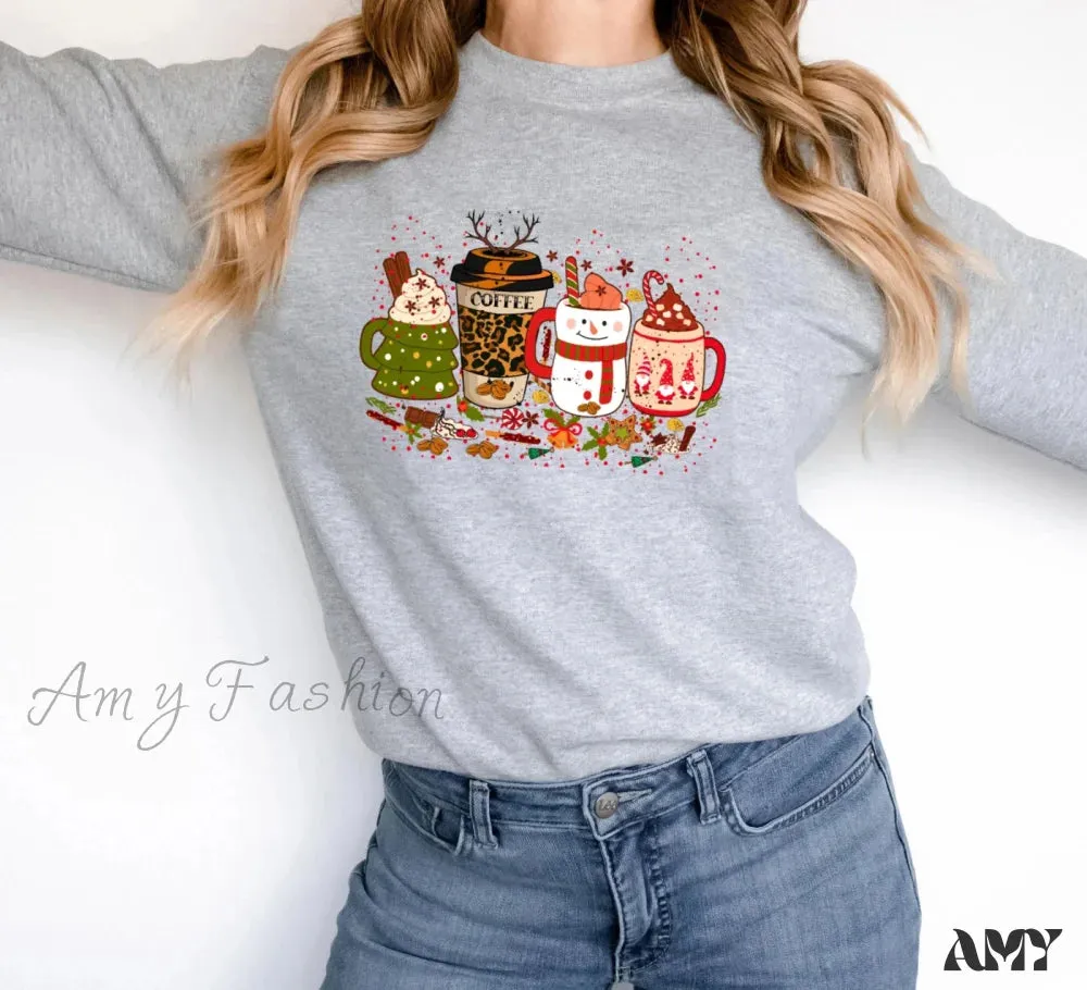 Colored Coffee Party Aesthetic Cotton Jumper Christmas Hoodie