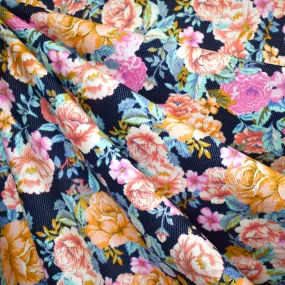 Colorful Rose Floral Twill Knit Navy/Coral