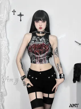 Crop Top Gothic Rivet Graphic Retro Print