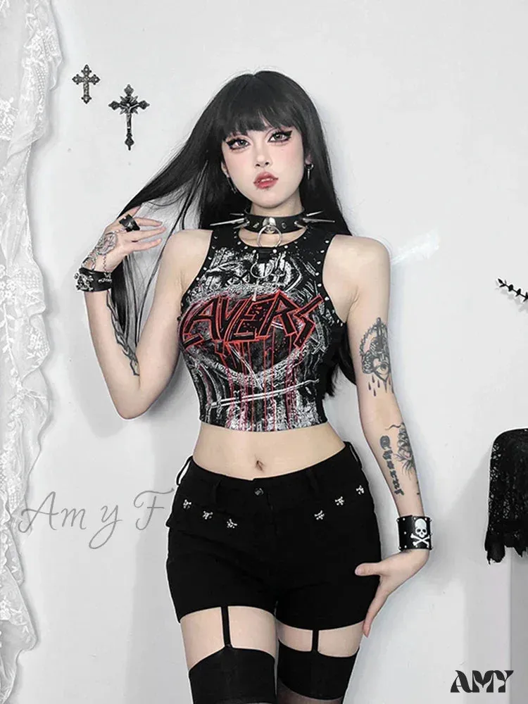 Crop Top Gothic Rivet Graphic Retro Print