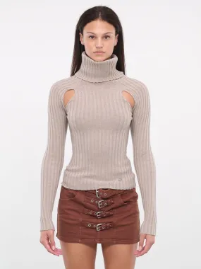 Cut-Out Turtleneck Sweater (4M033A-N0825-STUCCO)