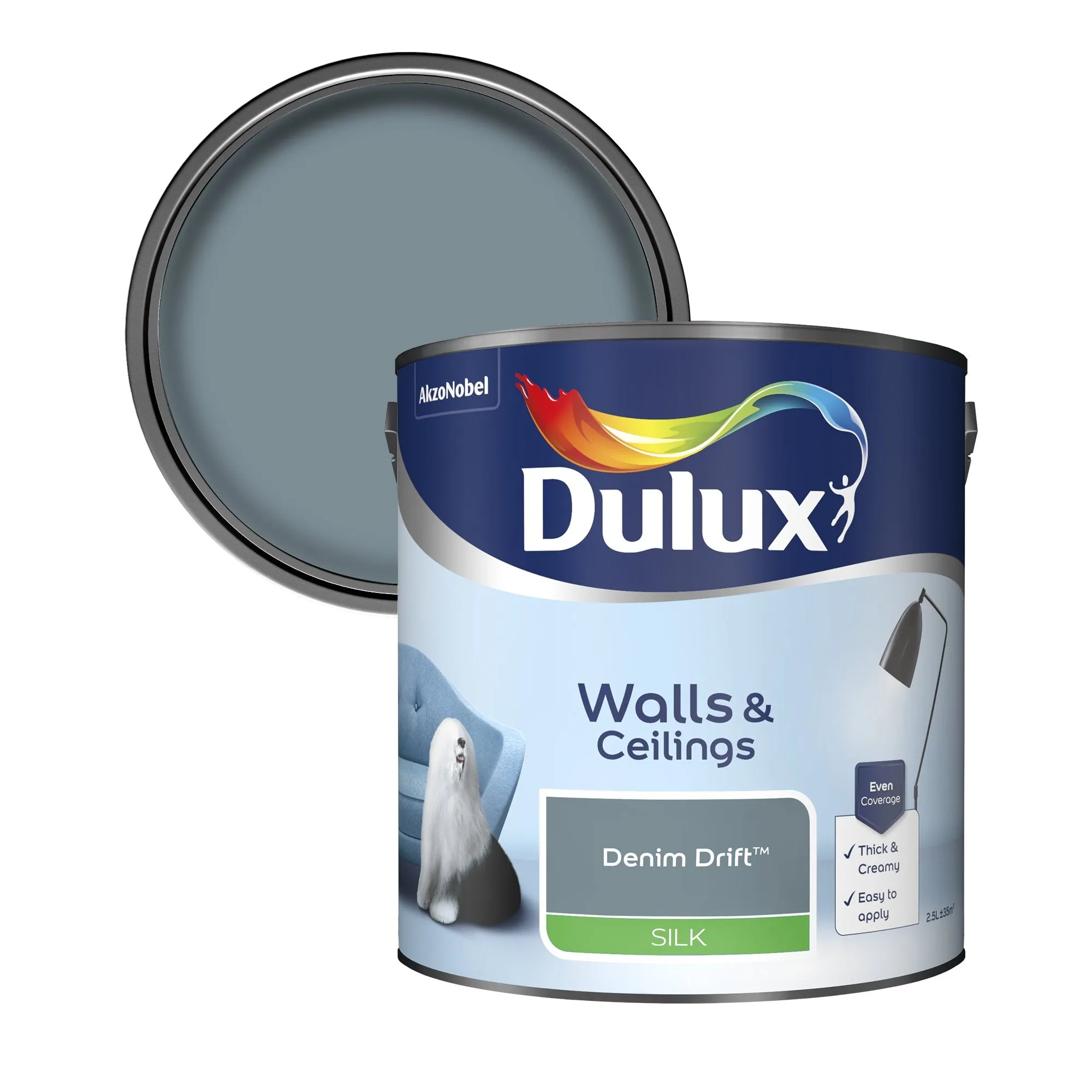 Dulux Silk Emulsion Paint For Walls And Ceilings - Denim Drift 2.5L