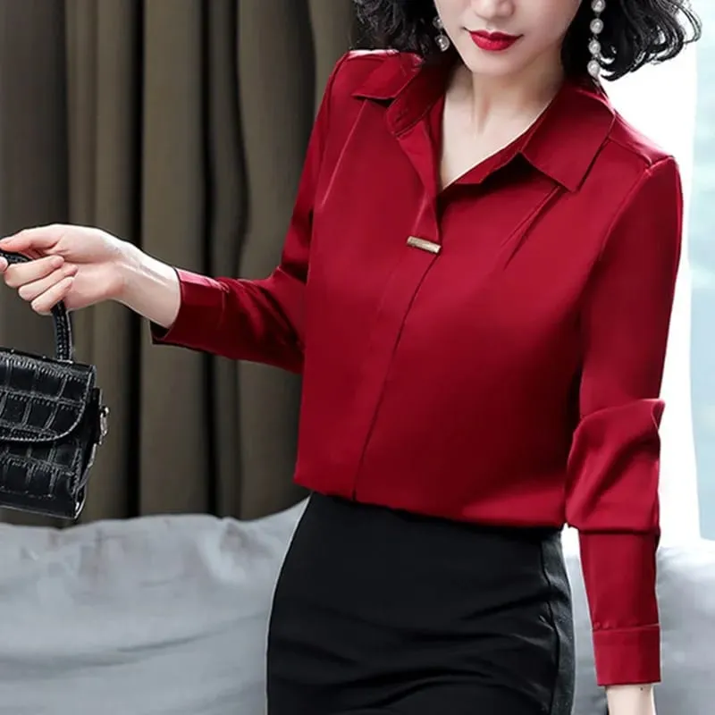 Elegant Slik Blouse Long Sleeve Satin Women Shirts Ladies Tops autumn spring Female vintage Blouses Plus Size Women Tops 2XL X4914790