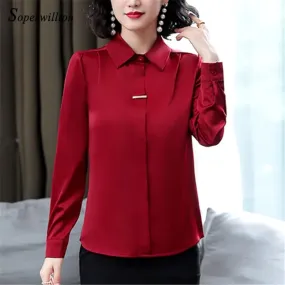 Elegant Slik Blouse Long Sleeve Satin Women Shirts Ladies Tops autumn spring Female vintage Blouses Plus Size Women Tops 2XL X4914790