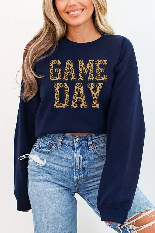 Fall Football Leopard Game Day Letters Sweatshirt