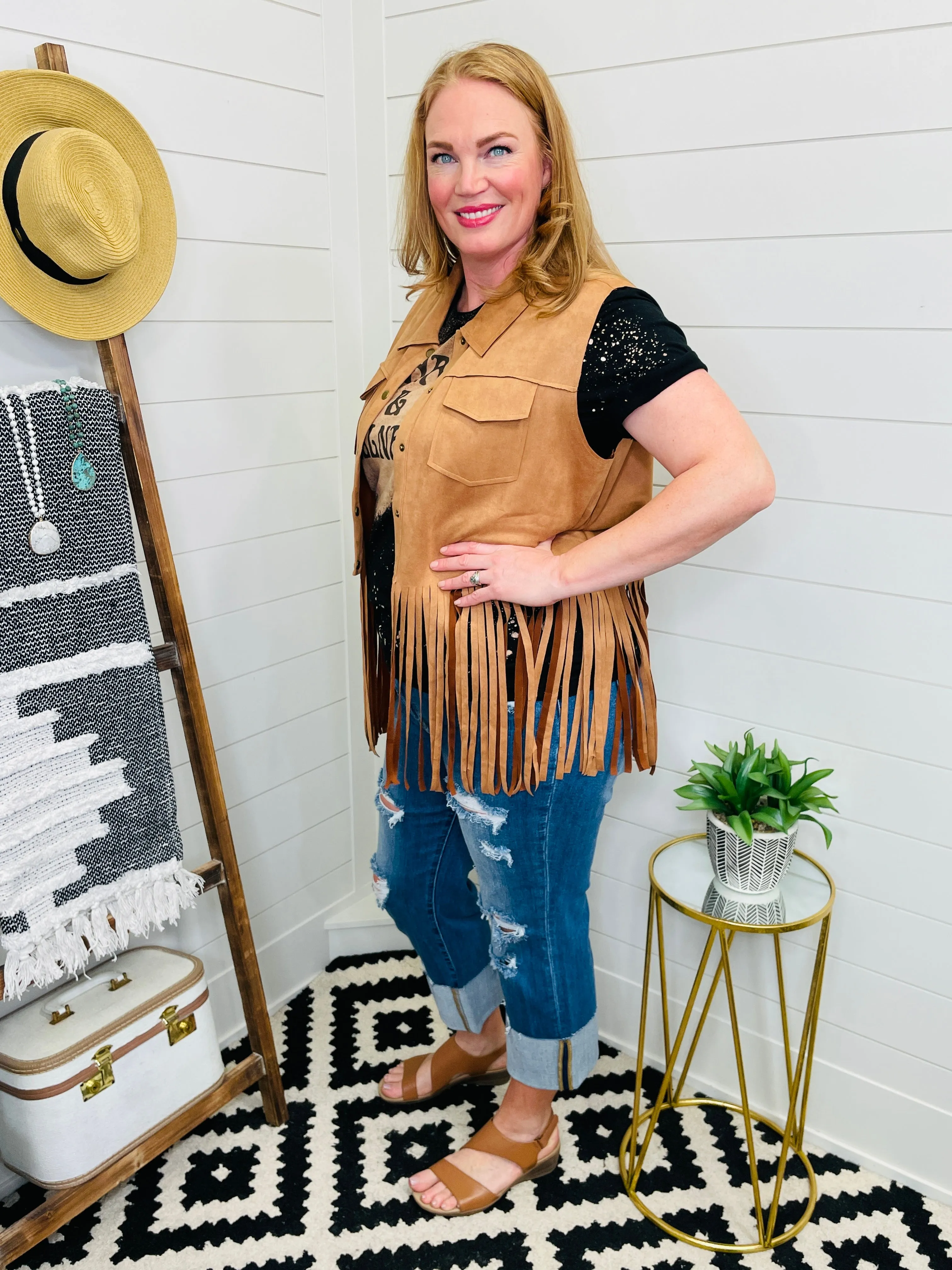 Faux Suede Fringe Vest : 2 Colors