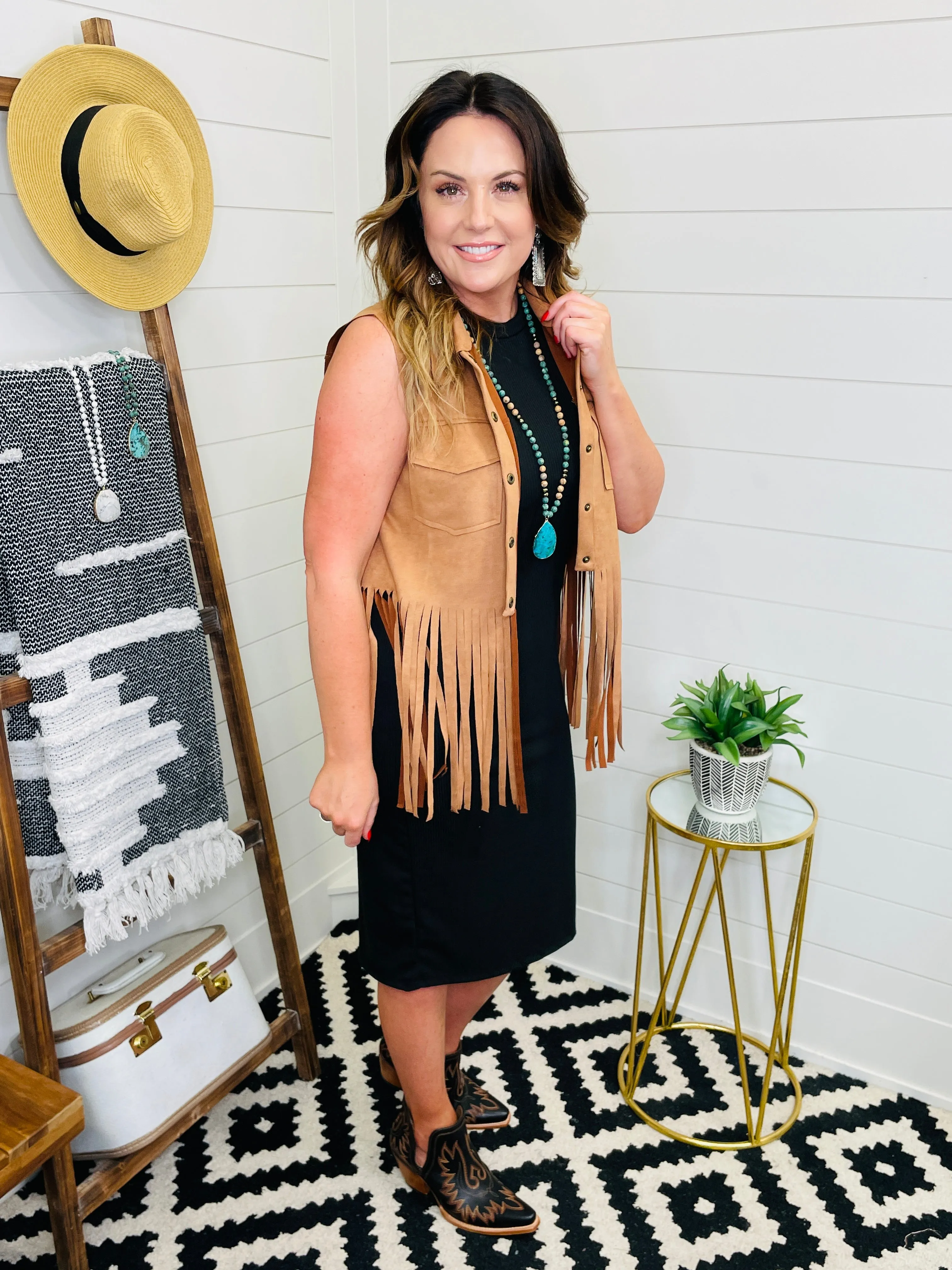 Faux Suede Fringe Vest : 2 Colors