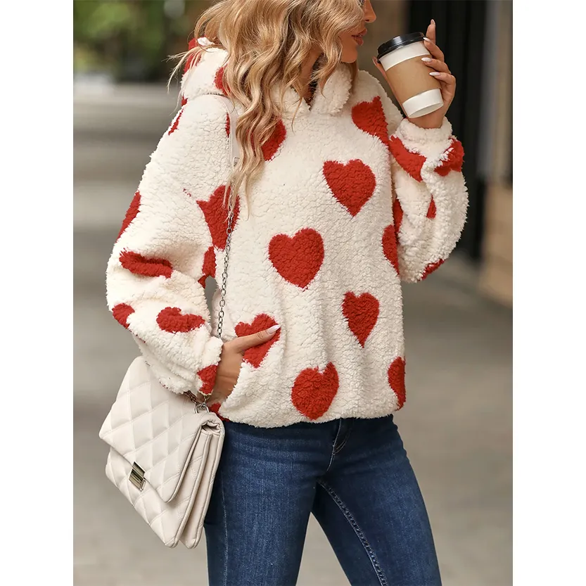 Funki Buys | Sweaters | Women's Fuzzy Heart Pocketed Hoodie