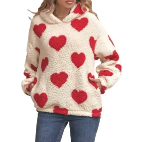 Funki Buys | Sweaters | Women's Fuzzy Heart Pocketed Hoodie