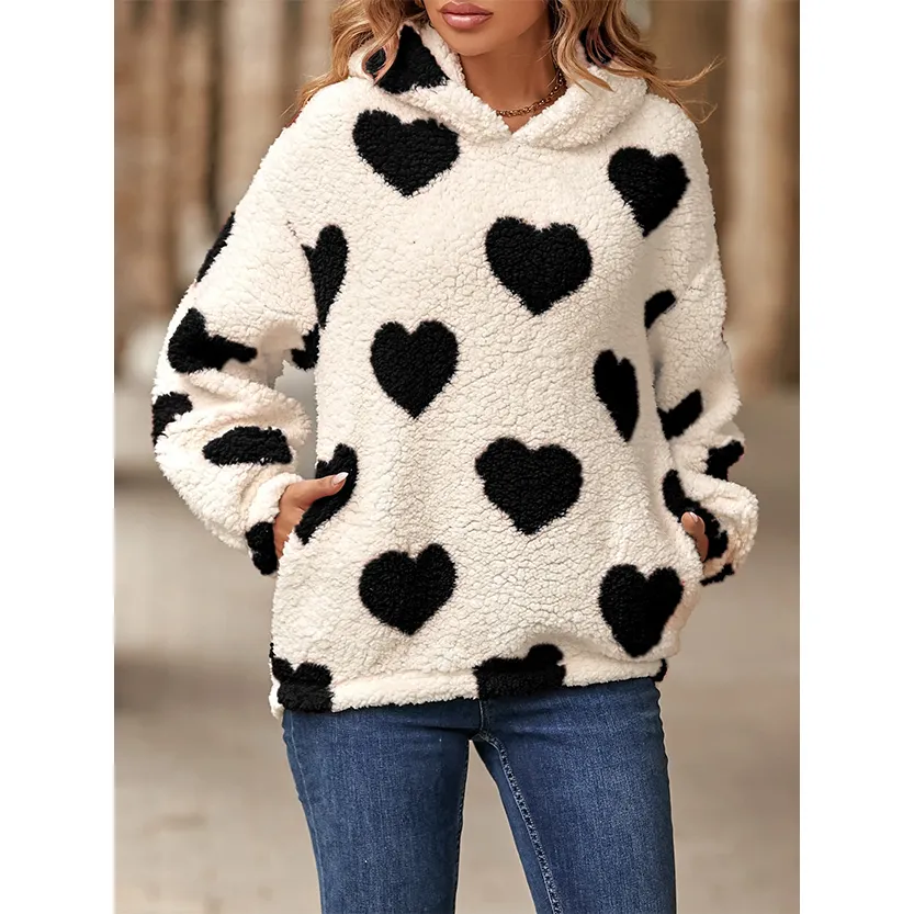 Funki Buys | Sweaters | Women's Fuzzy Heart Pocketed Hoodie