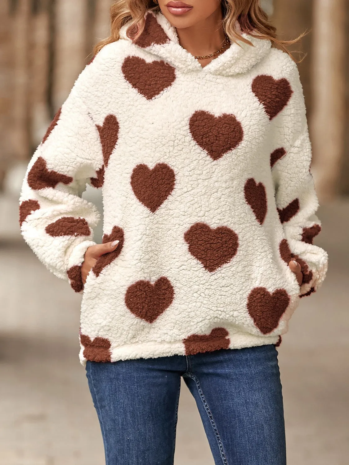 Funki Buys | Sweaters | Women's Fuzzy Heart Pocketed Hoodie