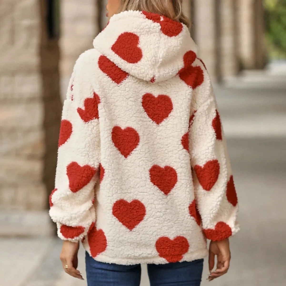 Funki Buys | Sweaters | Women's Fuzzy Heart Pocketed Hoodie