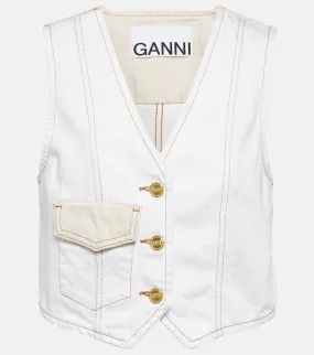 Ganni cropped denim vest, white