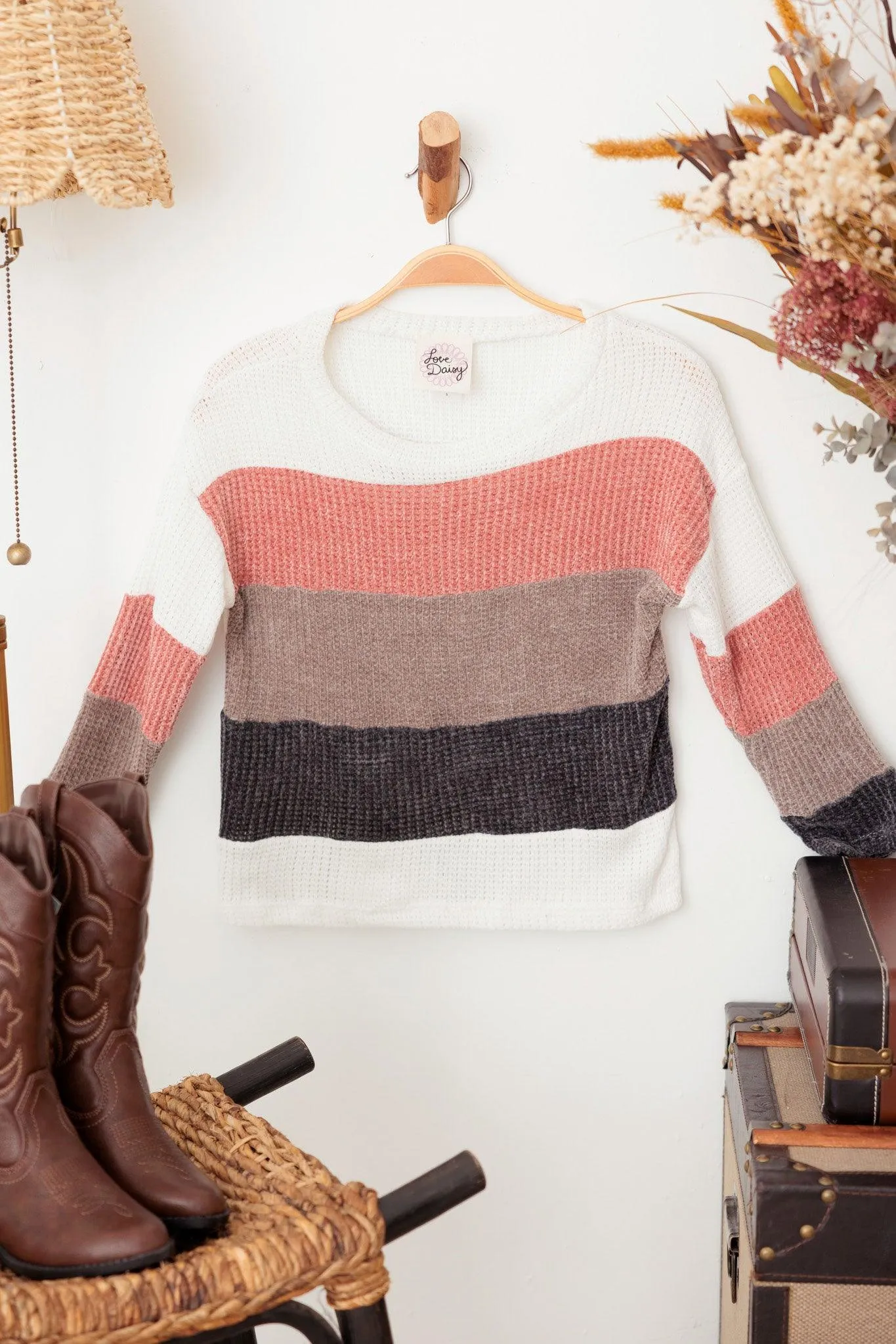 Girls Oversize Striped Soft Long Sleeve Sweaters