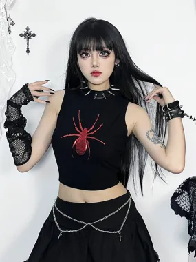 Gothic Spider Graphic Sleeveless Punk Alt Crop Top