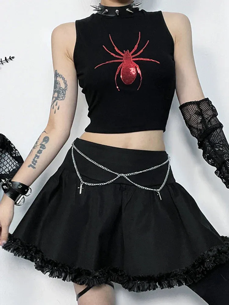 Gothic Spider Graphic Sleeveless Punk Alt Crop Top