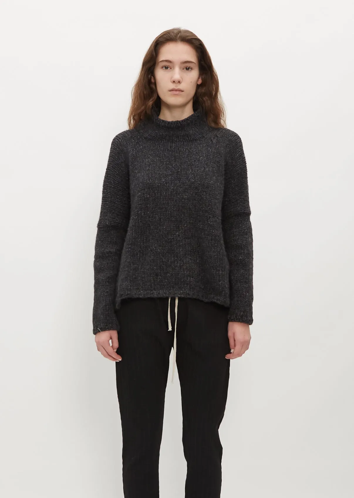 Hand Knit Oversized Alpaca and Wool High Neck — Slate