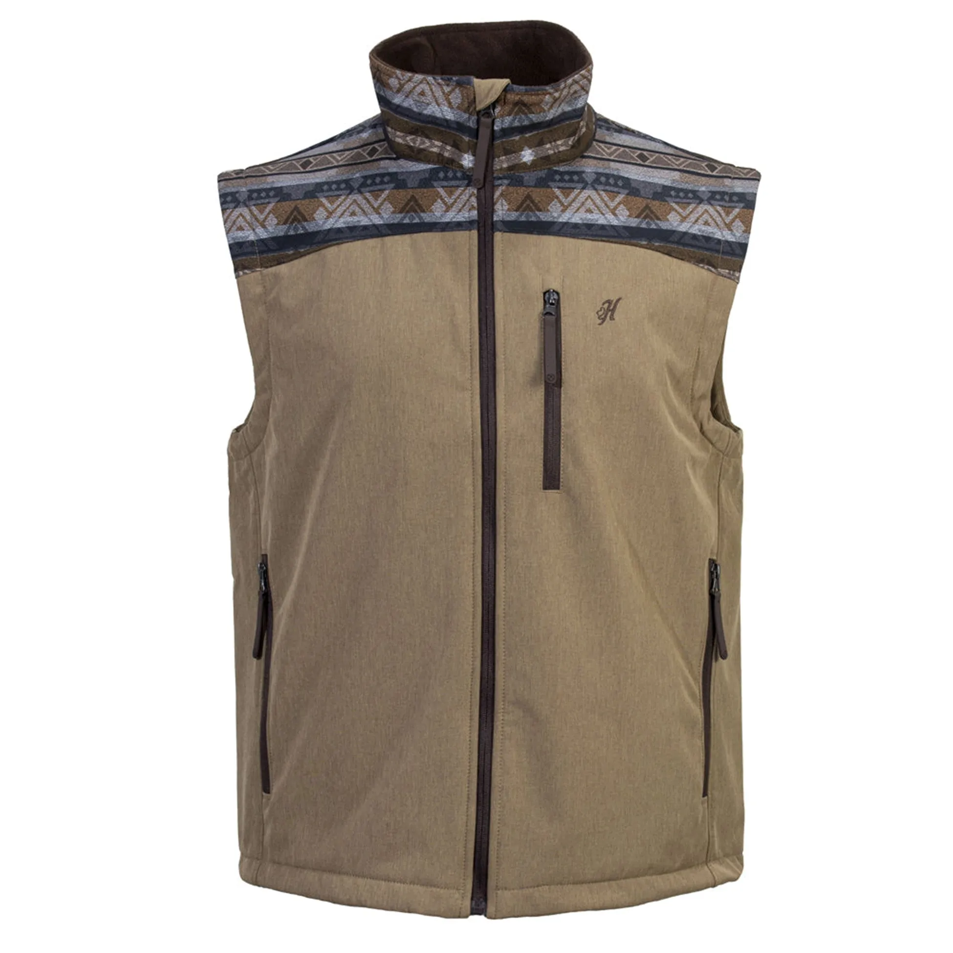 Hooey Men's Tan and Brown Aztec Softshell Vest