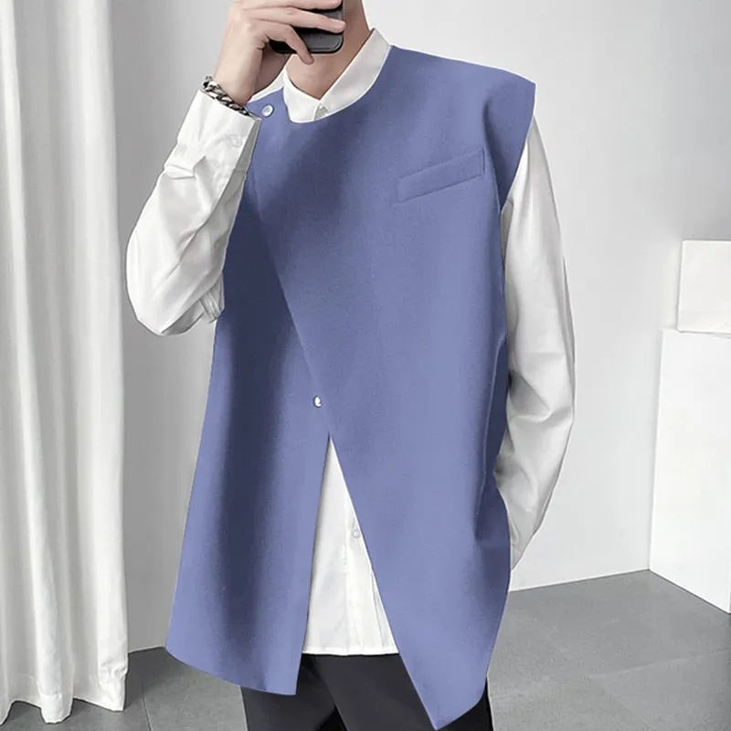 Jinquedai Fashion Men Vests O Neck Sleeveless All-match Irregular Waistcoats Men Solid Color Streetwear Casual Vests S-5XL