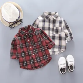 Kids Shirt Clothes Blouses Infant Boy Plaid Cotton Tops 1-4 Years Kids Long Sleeves Shirt