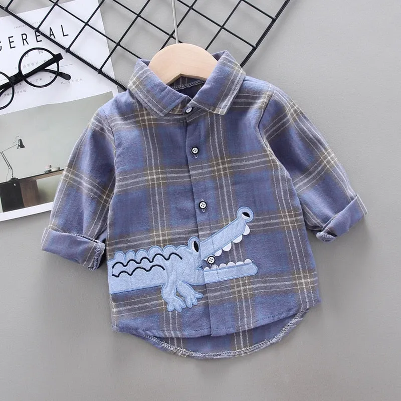 Kids Shirt Clothes Blouses Infant Boy Plaid Cotton Tops 1-4 Years Kids Long Sleeves Shirt