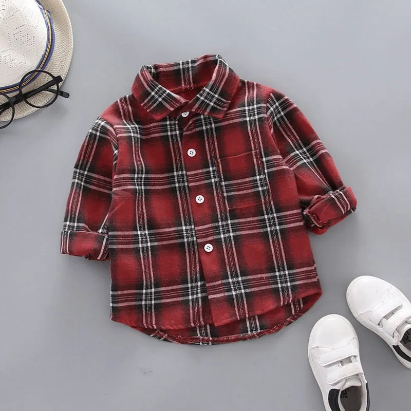 Kids Shirt Clothes Blouses Infant Boy Plaid Cotton Tops 1-4 Years Kids Long Sleeves Shirt