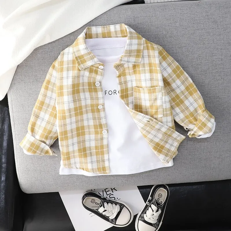 Kids Shirt Clothes Blouses Infant Boy Plaid Cotton Tops 1-4 Years Kids Long Sleeves Shirt