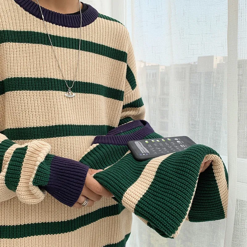 [Korean Style] 2 Colors Striped Woolen Sweaters