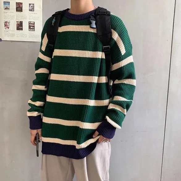 [Korean Style] 2 Colors Striped Woolen Sweaters