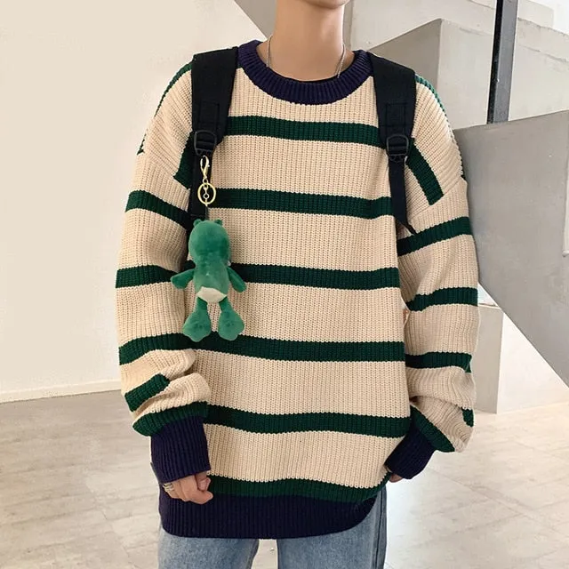 [Korean Style] 2 Colors Striped Woolen Sweaters