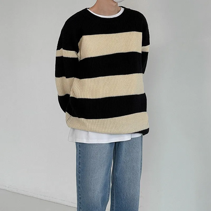 [Korean Style] Ania Loose Striped Knit Sweaters