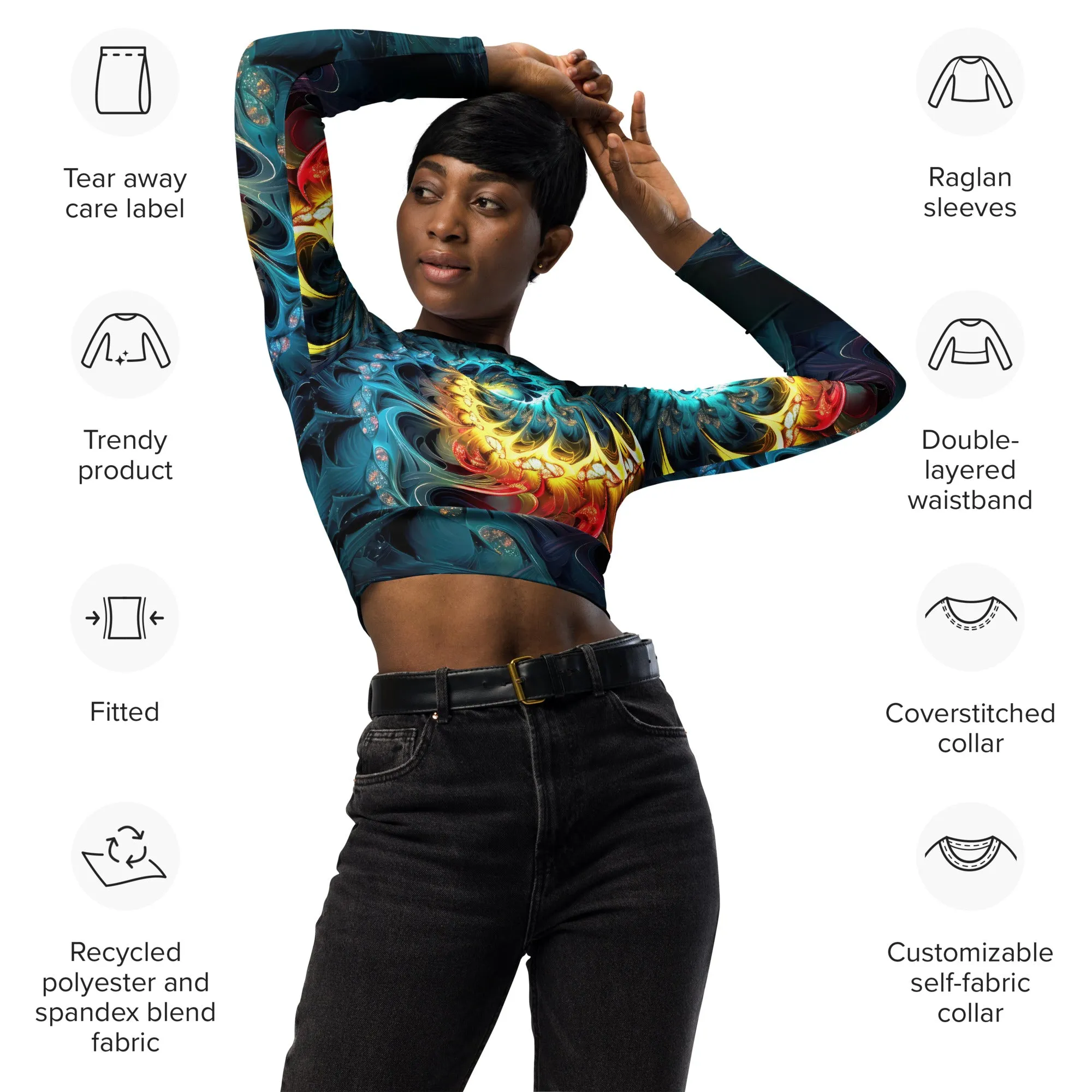 Long-Sleeve Crop Top Abstract Rainbow