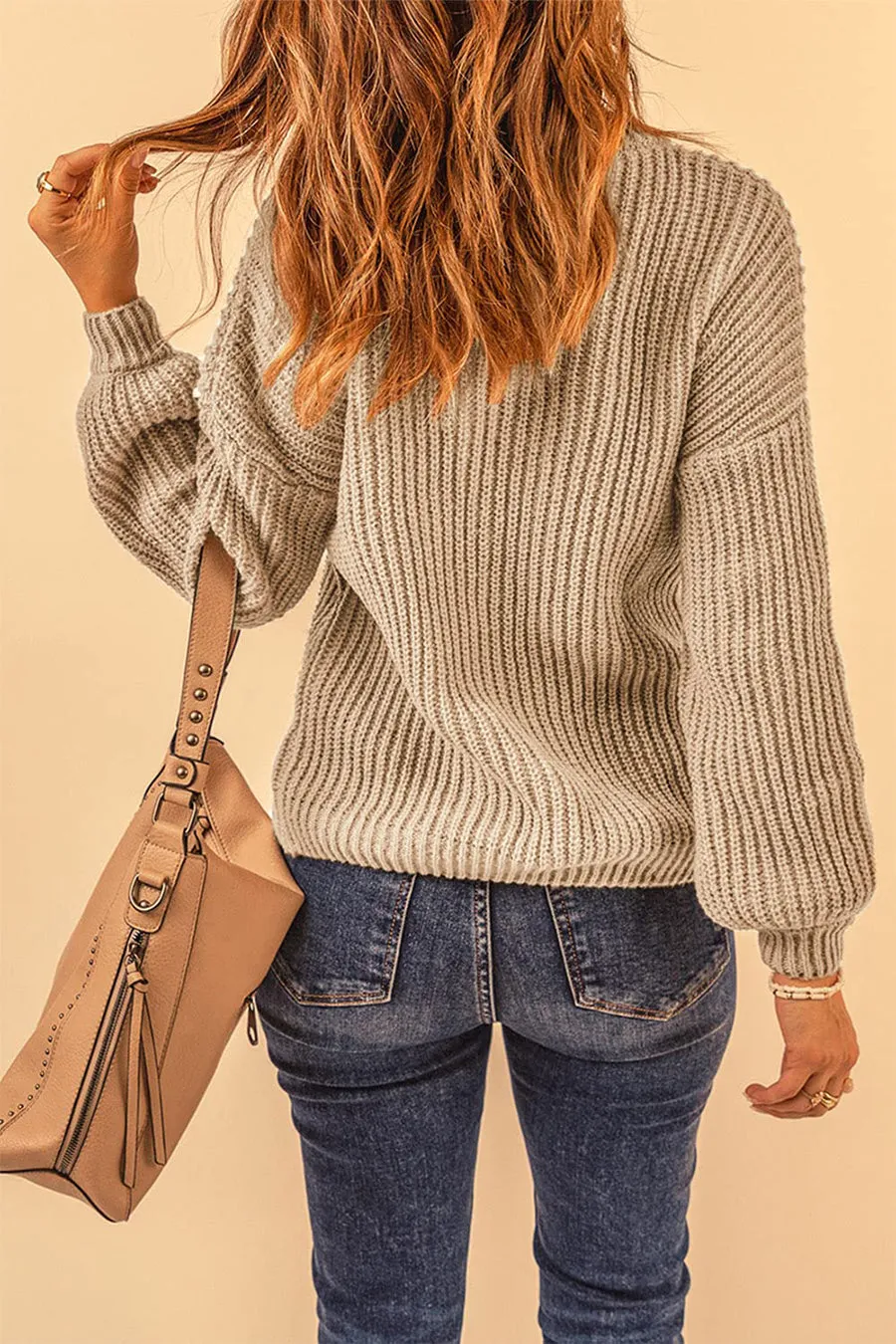 Loose Drop Shoulder Lantern Sleeve Oversized Knit Sweater