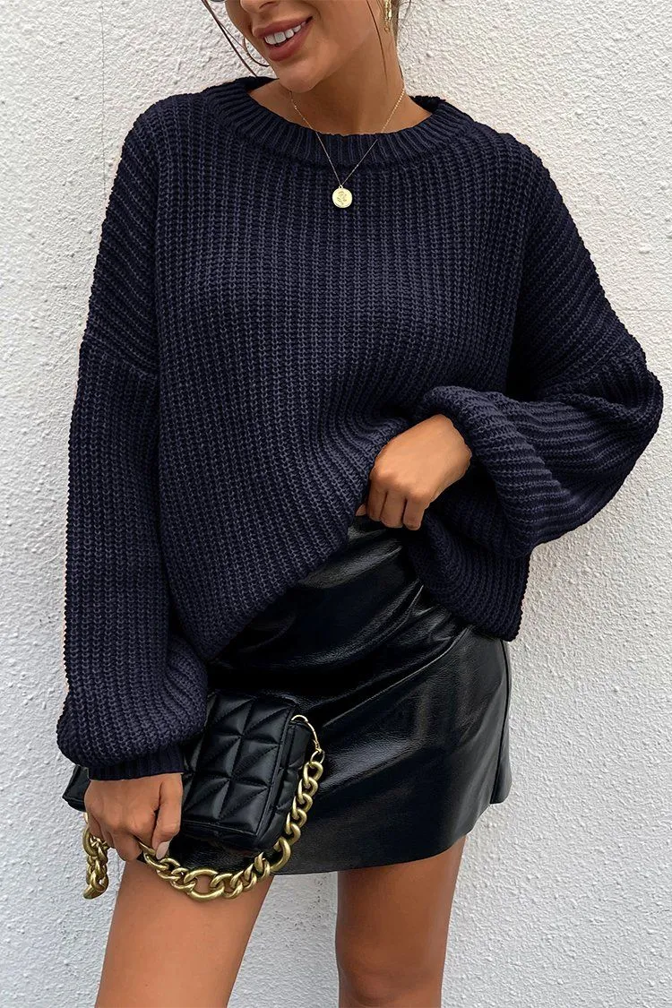 Loose Drop Shoulder Lantern Sleeve Oversized Knit Sweater