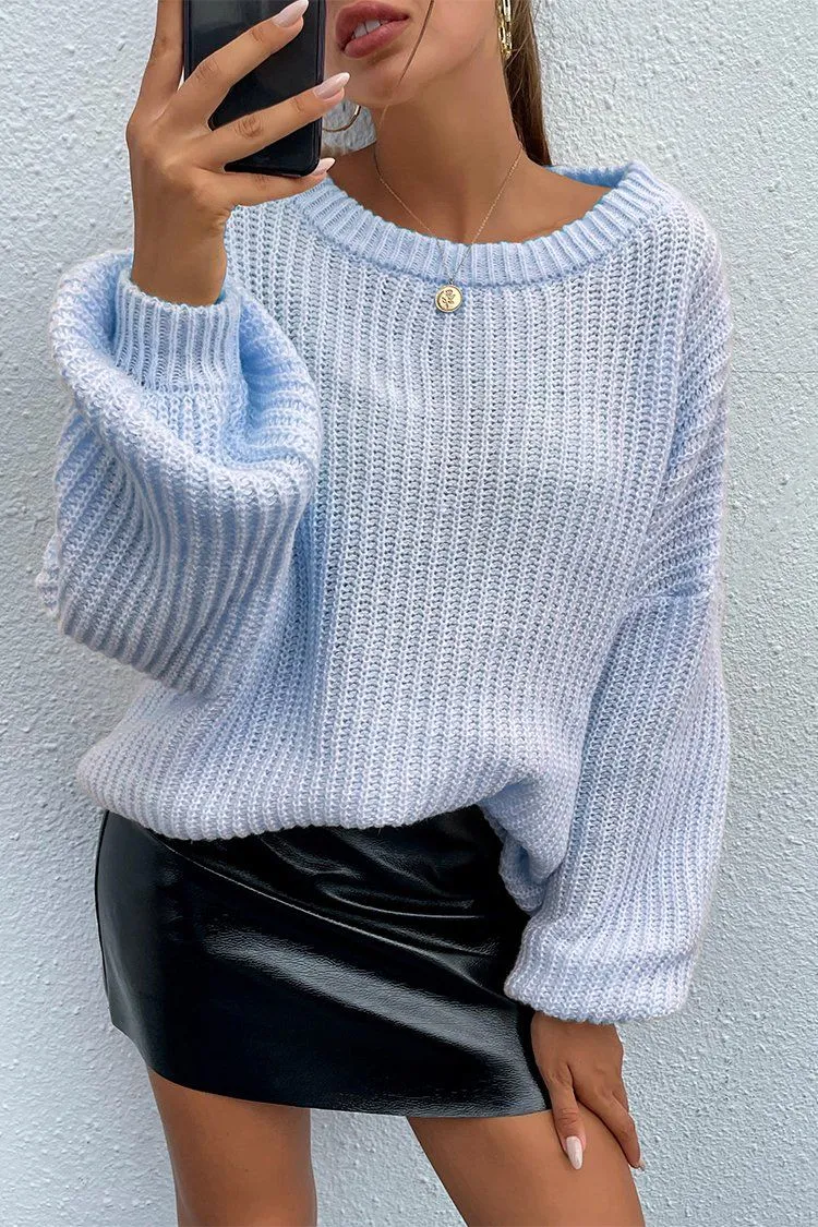 Loose Drop Shoulder Lantern Sleeve Oversized Knit Sweater