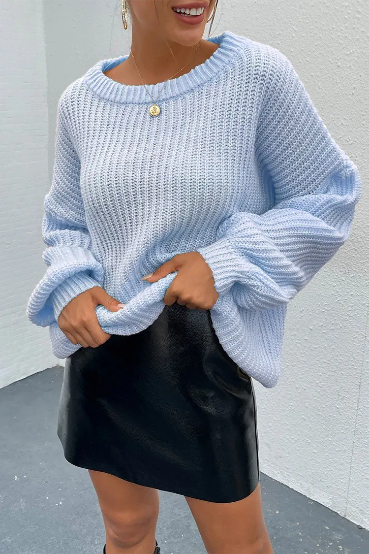 Loose Drop Shoulder Lantern Sleeve Oversized Knit Sweater