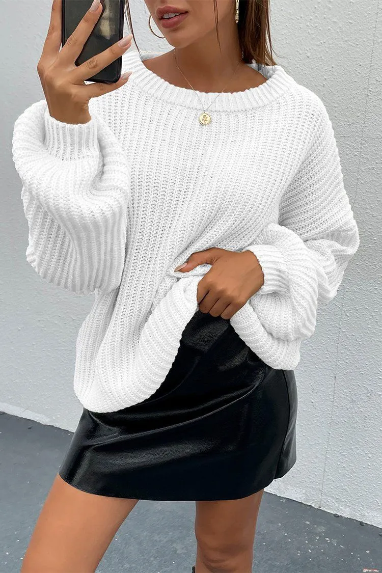 Loose Drop Shoulder Lantern Sleeve Oversized Knit Sweater